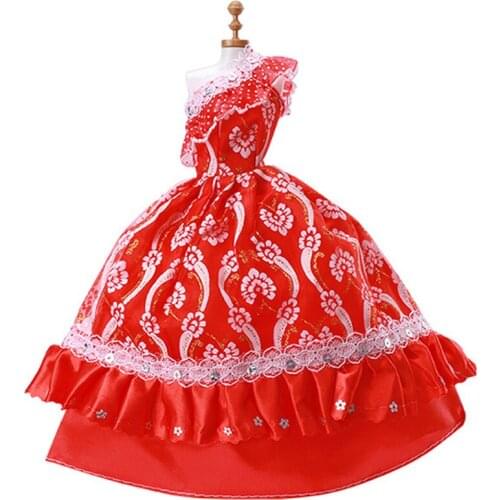 1 PC White Floral Red Doll Dress For Barbie Outfits Wedding Party Gown Dancing Costume For Barbie 1/6 BJD Dolls Kids & Baby Toy