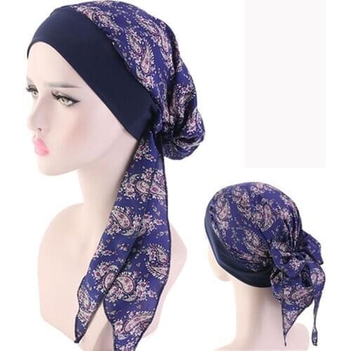 1PC Muslim Scarf For Women Muslim Turban Hijab Fashion Print Elastic Adjustable Head Scarf Pre-Tied Headwear Bandana