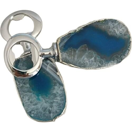 1pc Natural Crystal Bottle Opener Simple Beer Blue agate Zinc Alloy Bottle Opener Home Decoration