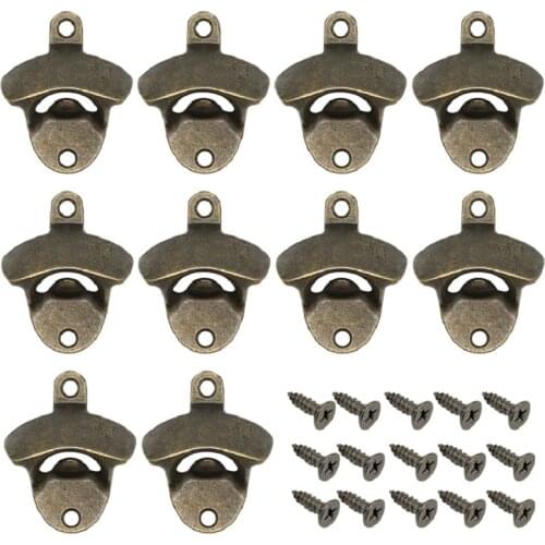Retro Bronze Color Wall-mounted Beer Bottle Opener Zinc Alloy Bar Beer Bottle Opener Wall Mounted 10 Pack with Screws Gadgets