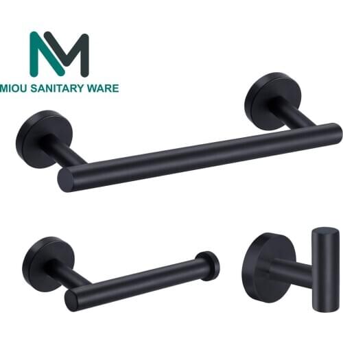 3PCS Gold Brushed Bathroom Accessories Hardware Set Towel Bar Rail Toilet Paper Holder Towel Rack Hook Soap Dish Toilet Black