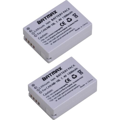 Batmax 2 Pcs NB-10L NB10L NB 10L Camera Battery for CANON PowerShot SX40 HS SX40HS SX50 HS SX50HS G1 X G1X G15 G16 SX60 HS G3X