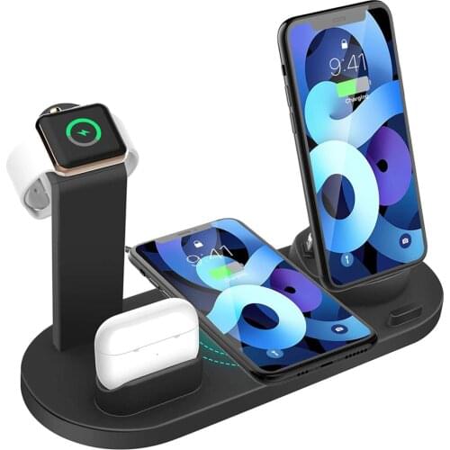 Labobbon 15W Wireless Charger Stand Dock 4 in 1 For Apple Watch 6 5 4 iPhone 12 11 X XS MaxXR 8 Airpods Pro Qi Fast L07