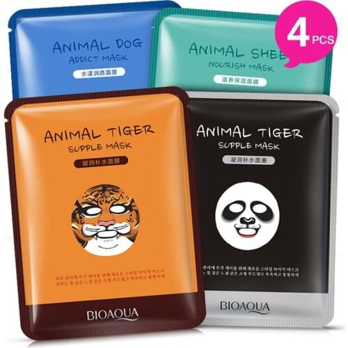 BIOAQUA 4Pc Tiger Panda Sheep Animal Shape Animal Face Mask Moisturizing Oil Control Hydrating Nourishing Facial Masks For Women