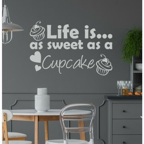Dessert Shop Wall Decals Murals Life Is As Sweet As A Cupcake Wuote Wall Sticker Home Kitchen Decor Cakes Lover Gift Decal AF033