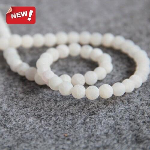 For Necklace 6mm White Frosted Beads Round DIY Loose Semi Finished Stones Gifts Carnelian 15inch Jewelry Making Fitting Female