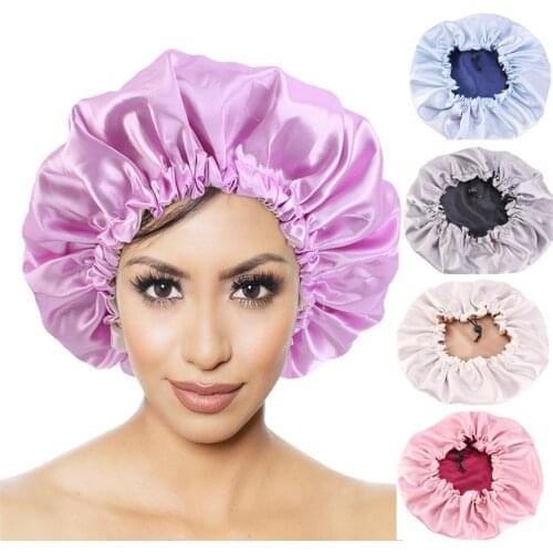 Fashion new Reversible Satin Bonnet Double Layer Adjustable Size Sleeping Cap Women Silky Hat Night Cap Head Cover Bonnet