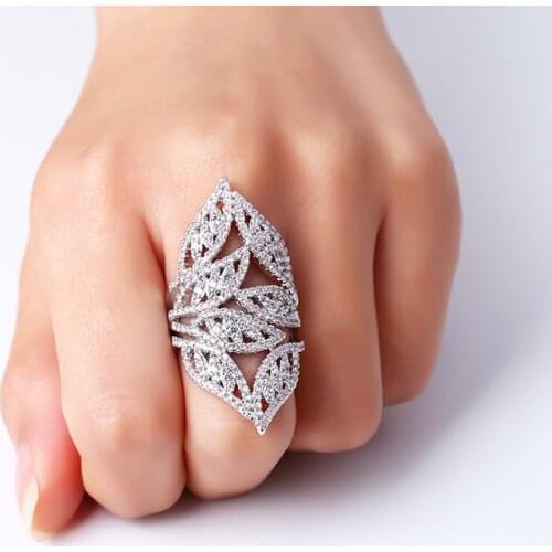 Funmode Luxury AAA Cubic Zircon Pave Charm Leaf Open Adjustable Rings For Women Wedding Gifts Engagement Ring Wholesale FR43