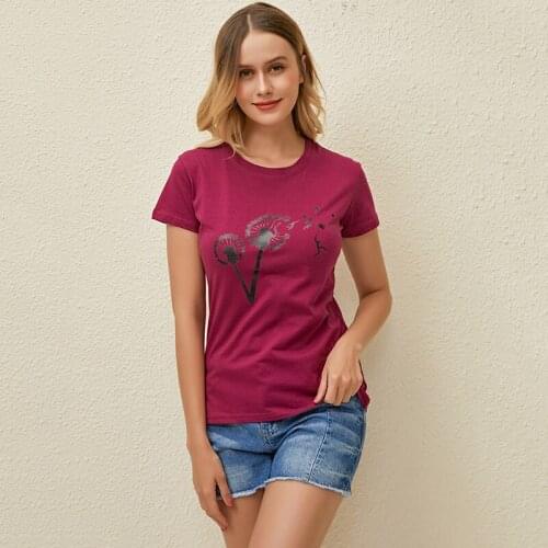 Women Summer Dandelion Flower Pattern T-shirt Tees Simple Round Neck Print Tops Cotton Short-sleeve Female T-shirt