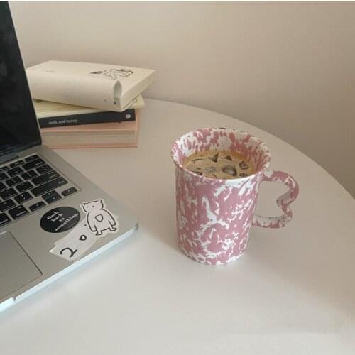 Nordic Pink Ink Dots Ceramic Coffee Cup Drinkware Breakfast Milk Tea Mug Wedding Couple Gifts Creative Personalized Cup