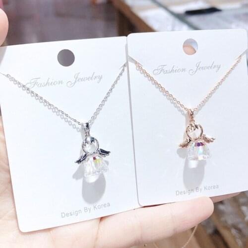BOTU Creative Transparent Zircon Angel Pendants Necklace for Womens Personalized Femme Fashion Pendant Women Bijoux