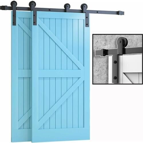 LWZH 4-9.6FT Bypass Sliding Barn Door Hardware Track Bent Hanger Bypassing System