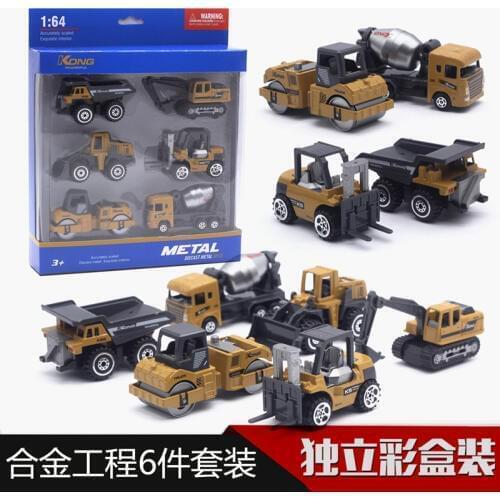6pcs/set Alloy Mini Engineering Car Model 1:64 Metal Diecast Engineering Toy Vehicle Car Toy Dump Truck Excavator Play Gift