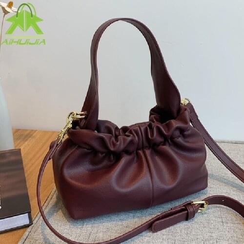 Fashion Women Shoulder Bags Designer Pleated Totes Small Soft PU Leather Ladies Messenger Bags New Solid Color Handbags Bolsa