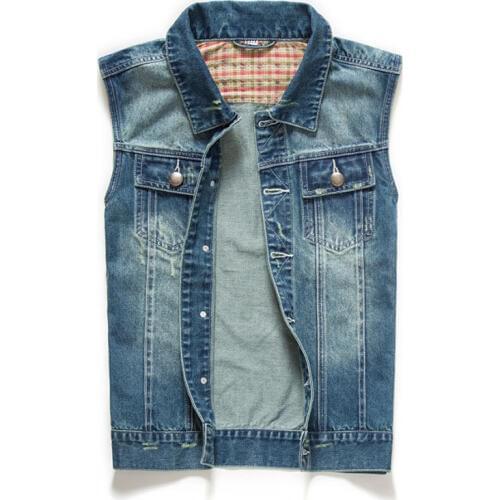 Fashion Mens Motorcycle Jean Vest Black Ripped Destroyed Washed Slim Fit Sleeveless Denim Jacket For Men