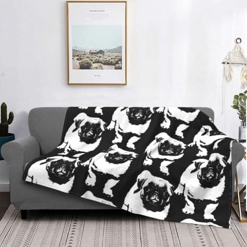 Pug Dog Silhouette Bulldog Blankets Flannel Printed Puppy Lightweight Thin Throw Blanket for Sofa Bedroom Bedding Throws