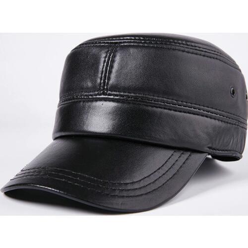 H7629 Sheepskin Genuine Leather Military Hat Autumn Winter Korean Thin Men Casual Flat Top Black Cap Male Outdoor Fashion Hats