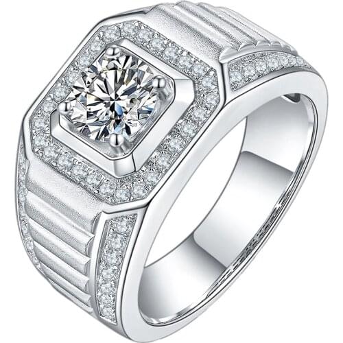Y&L 925 Sterling Silver White Gold Plated Mens Moissanite Ring 1.0Ct 6.5mm Moissanite Diamond Mens Wedding Ring