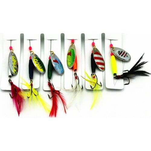 Lot 6pcs Spoon Metal Fishing Lures Set Spinner Baits CrankBait Bass Tackle Hooks Fishing Lures Sports Entertainment Dropshipping