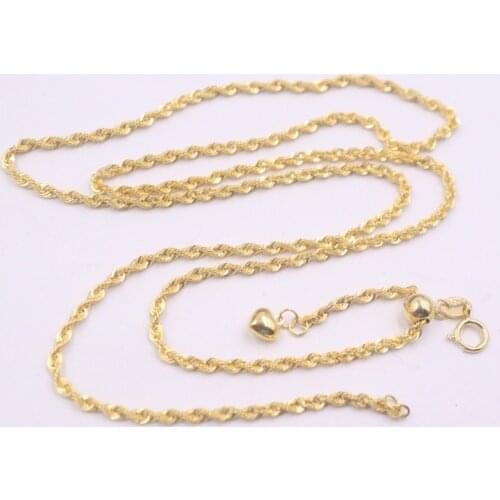 Real 18K Yellow Necklace Womens Rope Chain Female 2mm Simple Heart Adjustable Neckalce Jewellery 45-50cm