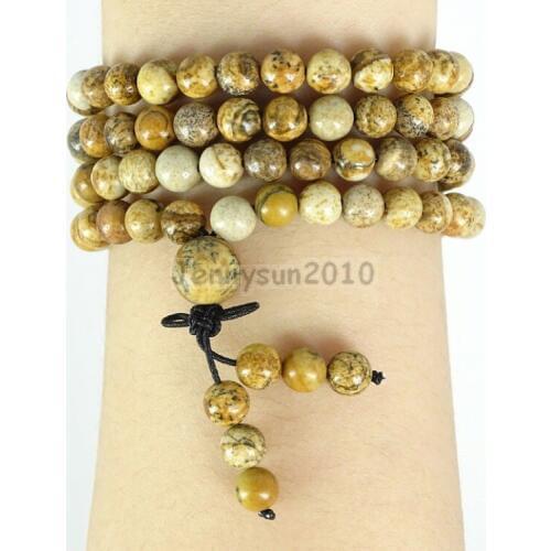 Natural Crazy Lace Ag-ate 6mm Gems Stone Buddhist 108 Beads Prayer Mala Multi-Purpose Stretchy Bracelet 5Strands/Pack