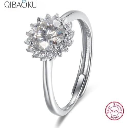 Moissanite 925 Sterling Silver Open Adjustable Rings Sun Flower Wedding Engagement Rings Fine Jewelry for Women