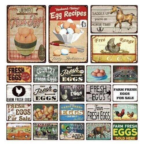 Farm Fresh Eggs Tin Sign Horse Zebra Chickens Vintage Metal Sign Plaque Metal Vintage Farmhouse Wall Art Decoration Iron Paintin