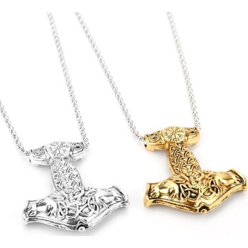 MQCHUN Viking Thors Hammer Mjolnir Scandinavian Axe Double sheep head Pendant NECKLACE With Viking Gift -30