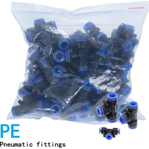 100pcs 50pcs PE Pneumatic Fittings Fitting Plastic T Type 3-way For 4mm 6mm 8mm 10mm Tee Tube Quick Connector Slip Lock