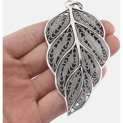 2pcs Large Hollow Filigree Leaves Charms Leaf Pendants DIY Necklace Jewelry Making Finding 95x46mm