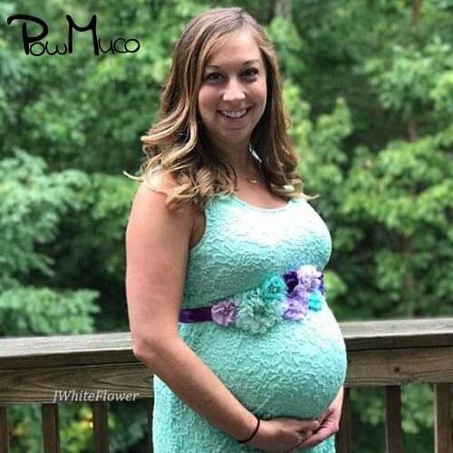 Powmuco Hand Sewn Rhinestone Beads Flowers Women Clothing Decoration Sash Fashion Sequins Bows Floral Maternity Belt Photo Props