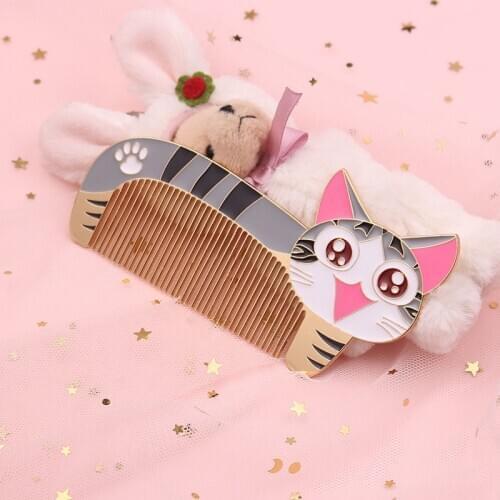 Small Pocket Portable Cartoon Cat Comb Hair Brush Combs Hair Styling Tools Cute Stainless Steel Comb Mini Anti-static Comb
