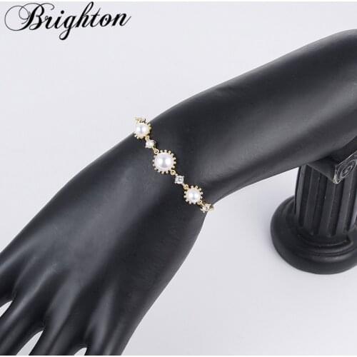Brighton Exquisite Zircon Simulated Pearl Adjustable Bangles & Bracelets For Women Fashion Party Trendy Jewelry Gift Wholesale