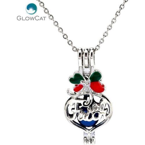 K1132 Silver Enamel Heart Faith Letter Wish Bag Beads Cage Pendant Chain Aroma Essential Oil Diffuser Locket Necklace