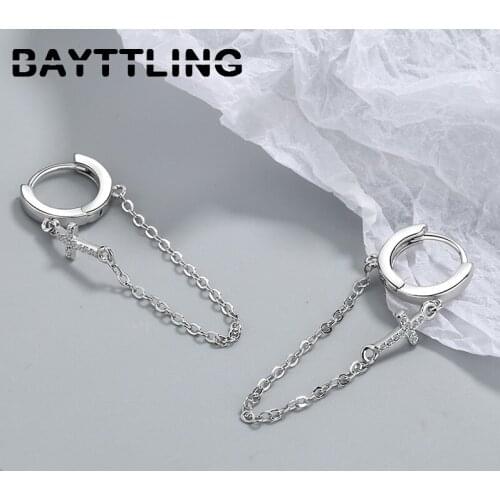 BAYTTLING New 925 Sterling Silver 44MM High Quality Zircon Cross Pendant Earrings For Women Fashion Wedding Jewelry Couple Gift