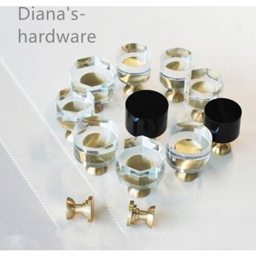 Light Luxury Brass+Crystal Cabinet Handle and Knobs Drawer Pull Knob Transparent / Black European Furniture Door Hardware
