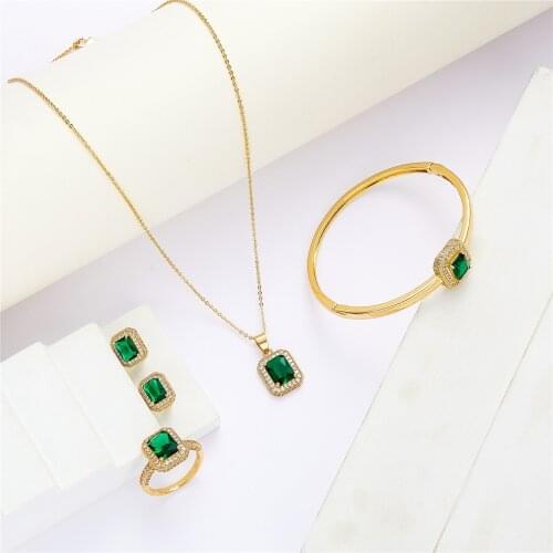 2021 Sep hot selling accessories wedding jewelry set for women traditional copper jewelry set 18k necklace ring earring bracelet