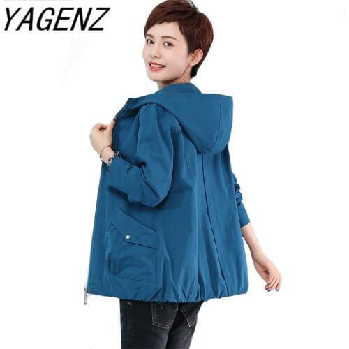 2020 New Spring Autumn Middle-aged Women Hooded Trench Coat Loose Fashion Casual Windbreaker Large size Solid Female Trench 5XL