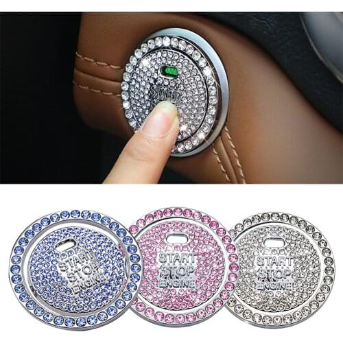 Auto Bling Decorative Accessories Automobiles Start Switch Button Decorative Diamond Rhinestone Ring Circle Car Trim Silver Pink