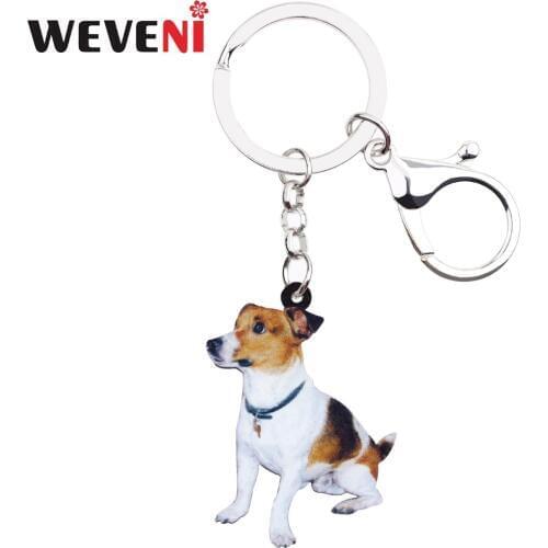 WEVENI Acrylic Sitting Jack Russell Terrier Dog Key Chains Keychain Sweet Jewelry For Women Girl Female Holder Charms 2018 Hot