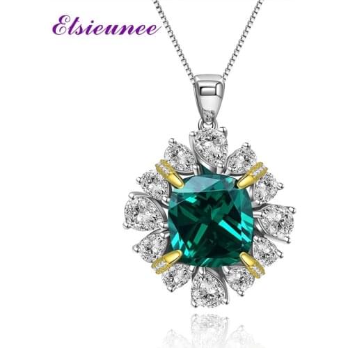 ELSIEUNEE Vintage 100% 925 Sterling Silver Emerald Ruby Gemstone Pendant Necklace Wedding Cocktail Party Fine Jewelry Wholesale