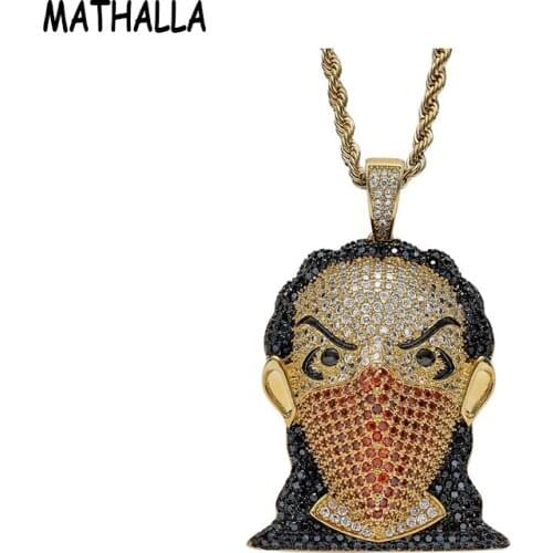 Creative Masked Girl Head Pendant Chain Necklace Personalized Rock Zircon Charm Collar Mens Brass Hiphop Jewelry Homme Joyas