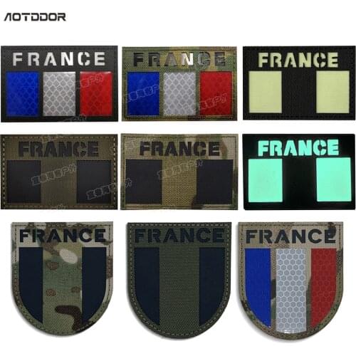 1PC France Flag IR Infrared Embroidered Patches Tactical Military Patch Nylon Reflective French Flag Emblem Embroidery Badges