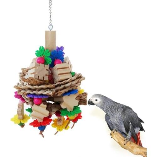 1Pcs Parrot Chewing Toy Bird Cage Hanging Wooden Toys Parrot Bite Proof Grass Toys Pet Parakeet Pigeon Bird Supplies Accessories