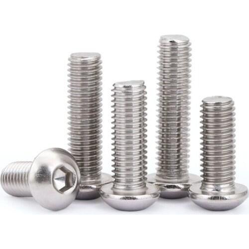 10/55pcs M3 M4 M5 M6 M8 304 Stainless Steel Hexagon Hex Socket Button Head Screw Bolts Pan Head Round Head Mechanical Screw
