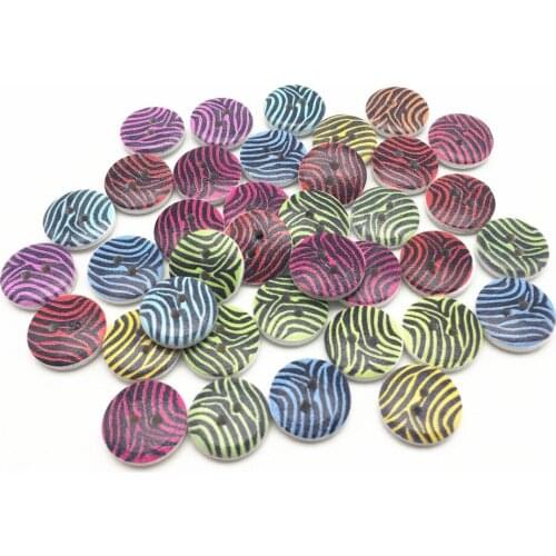 100pcs 15mm Zebra Mixed Painted Round Wood Buttons For Scrapbooking Decorative 2 Holes Button Crafts Sewing Accessories