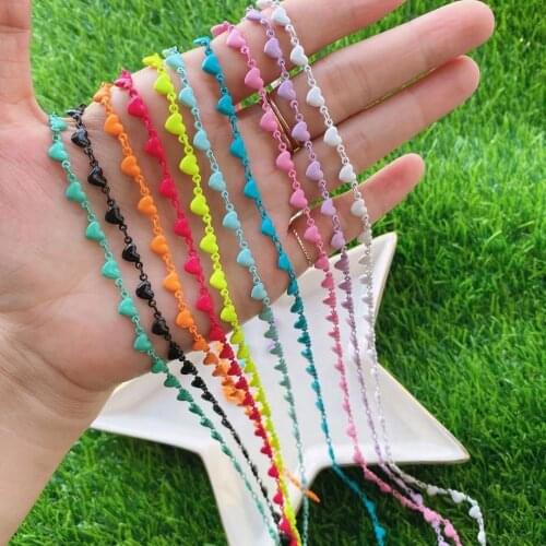 5 Meters, Colorful Enamel Heart Link Chains for Women Necklace Bracelet Anklet Making Supplies Copper Material Good Quality