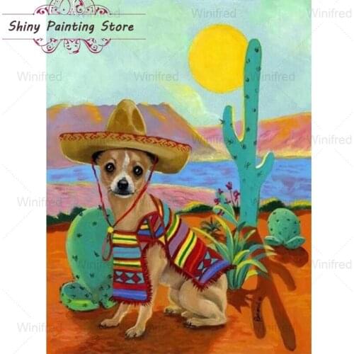 5D Diamond Embroidery Chihuahua Dog Desert Cartoon Pet Animal Full Drill Mosaic Diamond Painting Cross Stitch Kit Home Decor