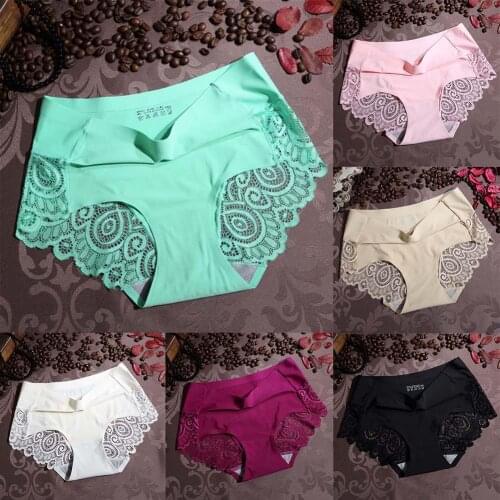 80% HOT SALES!! Women Ice Silk Lace Solid Color Seamless Sexy Elastic Panties Underwear Briefs