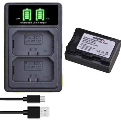 2280mAh NP-FZ100 NP FZ100 Battery with Build-in USB Charger for Sony A7 III, A7R III, A9R, Alpha 7 iii, A9, A6500 A 6600